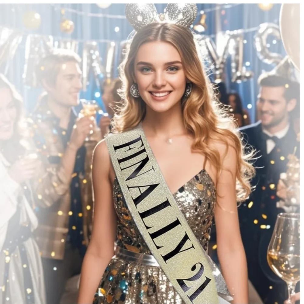 Gold 'Finally 21' Party Sash